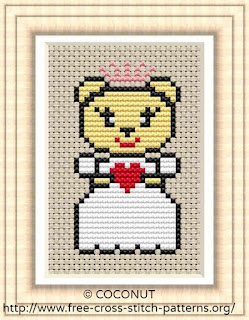 Wedding bear bride, Free and easy printable cross stitch pattern