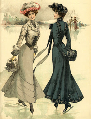 Picture of two Edwardian era women skating, highlighting the Skate Guard feature "Figure Skating in the Edwardian Era"