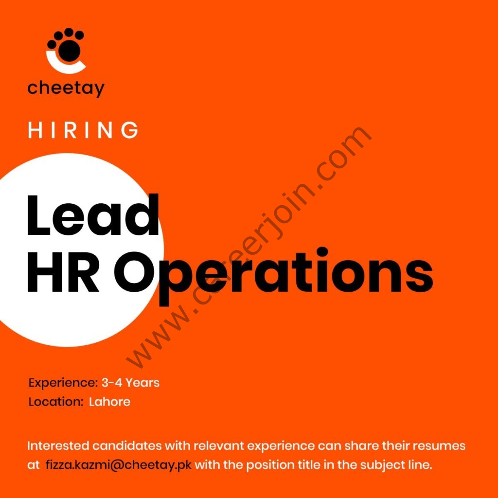 Cheetay Pakistan Jobs Lead HR Operations