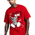 LEOTUDE Men's Oversized Cottonblend Half Sleeve Printed T-Shirt (Color Red)
