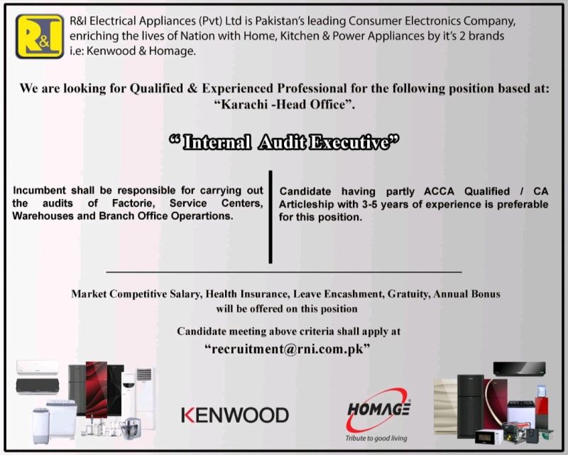 R&I Electrical Appliances Pvt Ltd Jobs For Internal Audit Executive