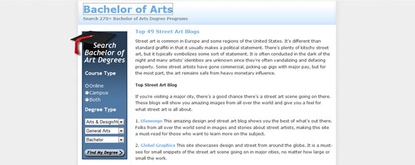 Ulamonge blog in the TOP 49 Street Art blogs list by Bachelor of Arts