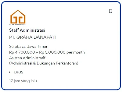 Lowongan Kerja Staff Administrasi di PT. GRAHA DANAPATI Surabaya