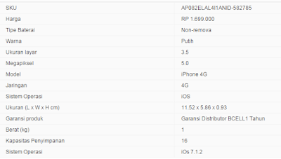 Harga dan Spesifikasi Handphone Refubished Apple iPhone 4G