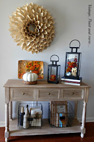 Vintage, Paint and more... Fall entry DIY'd with book page wreath, thrift store lanterns, twine wrapped bottles