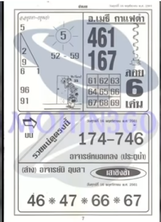 Thai Lottery First Paper For 16-11-2018