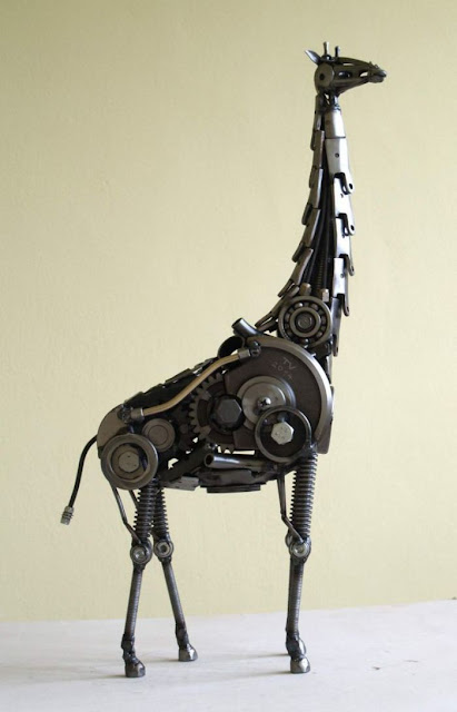 steampunk sculptures from old car and motorcycle parts