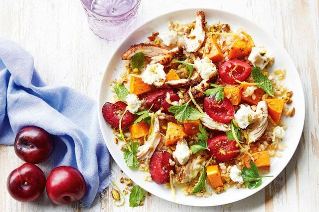 Persian chicken and roasted plum salad