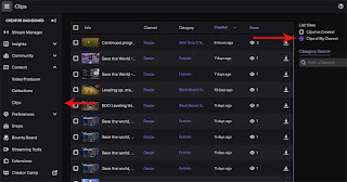 Clips section on dashboard