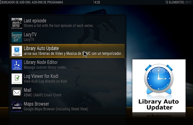 Instalar LIBRARY AUTO UPDATER en kodi