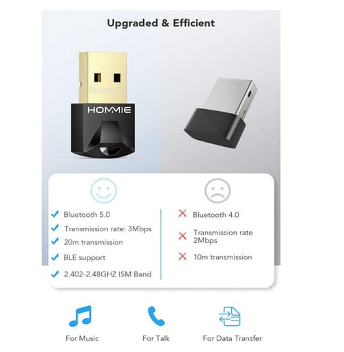 Hommie USB Bluetooth 5.0 Dongle Receiver for PC