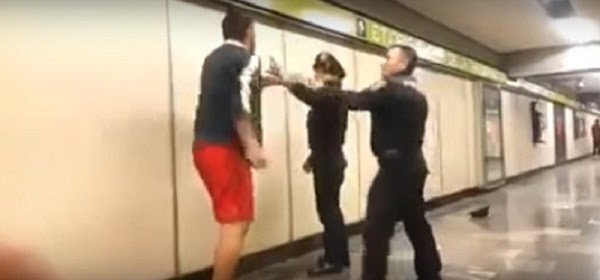 Sujeto golpea a policías que no lo dejaron ingresar con su mascota al Metro (VIDEO)
