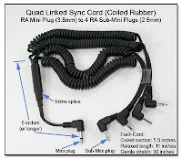 Quad Linked Sync Cord (Coiled Rubber) RA Mini Plug to 4 RA Sub-Mini Plugs