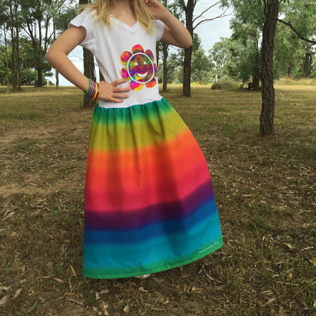 Screen print a t-shirt and make it into a maxi, rainbow t-shirt dress ~ Threading My Way