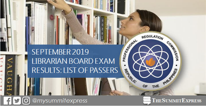 FULL RESULTS: September 2019 Librarian board exam list of passers, top 10