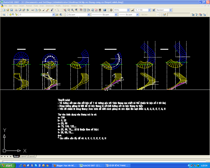  Autocad: Vẽ mặt cắt thang cong dễ dàng