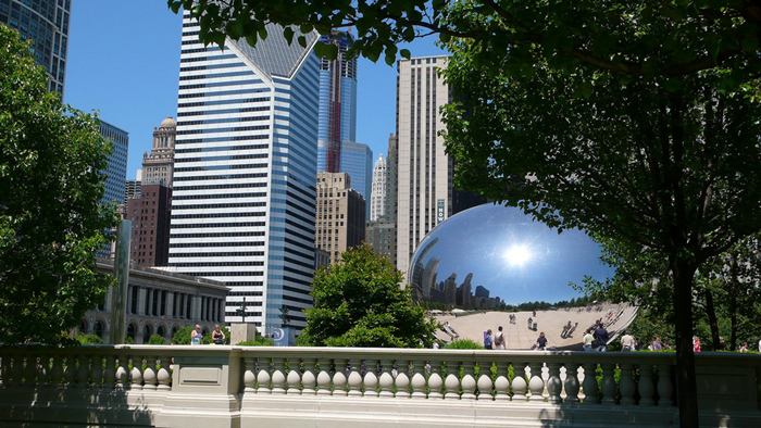 Cloud Gate, a public sculpture is the centerpiece of the AT&T Plaza in Millennium Park within the Loop community area of Chicago, Illinois, United States. The sculpture is nicknamed "The Bean" because of its bean-like shape. Made up of 168 stainless steel plates welded together, its highly polished exterior has no visible seams. 