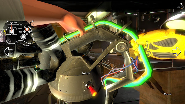 Screenshot of Reny looking at an inventory item in first person in Kapia