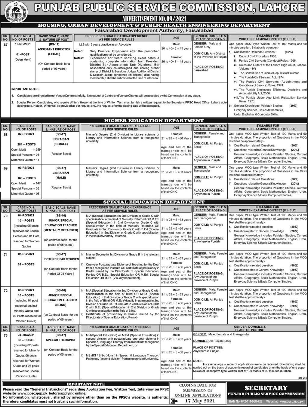 New Jobs in PPSC Ad No. 92021 (Age 21-48) - Latest Punjab Public Service Commission Jobs Apply Online by www.newjobs.pk