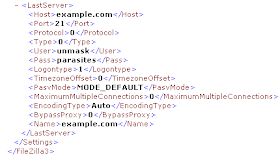 filezilla.xml The filezilla.xml file follow the same example sitemanager.xml, It starts with naming <LastServer>