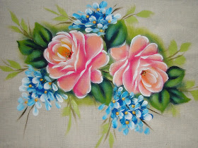  pintura em tecido ramo de  rosas