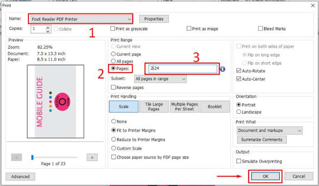Chọn Foxit Reader PDF Printer/ Chọn Pages.
