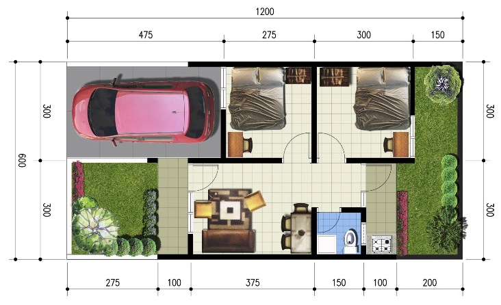 Denah minimalis ukuran 6 x 12, REFERENSI RUMAH