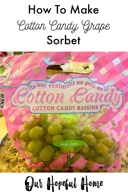 pink striped bag of cotton candy grapes