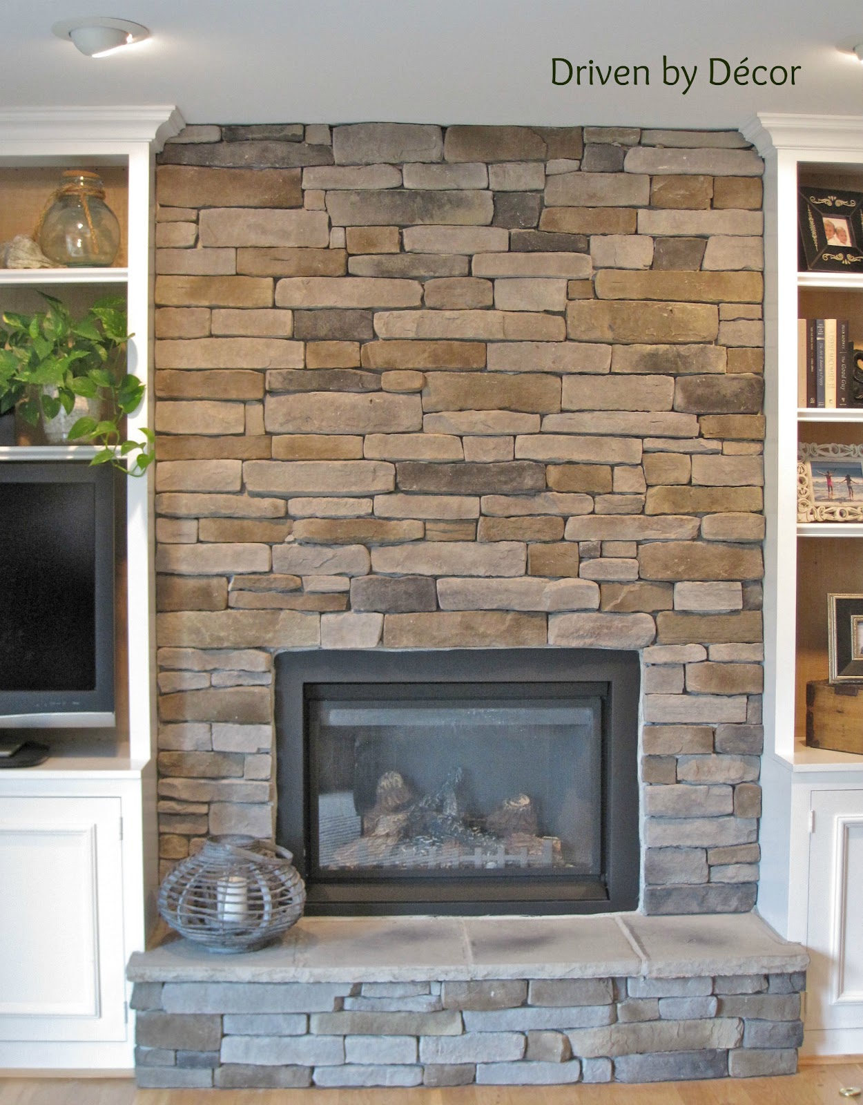 Stacked Stone Fireplace with TV