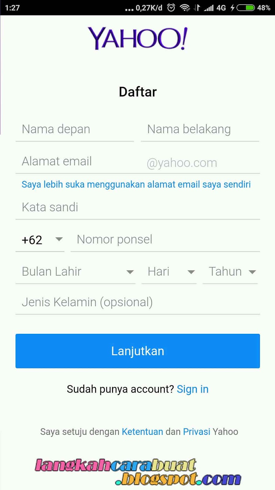  DAFTAR  YAHOO Cara Mendaftar dan Buat Email  Baru  di Yahoo 