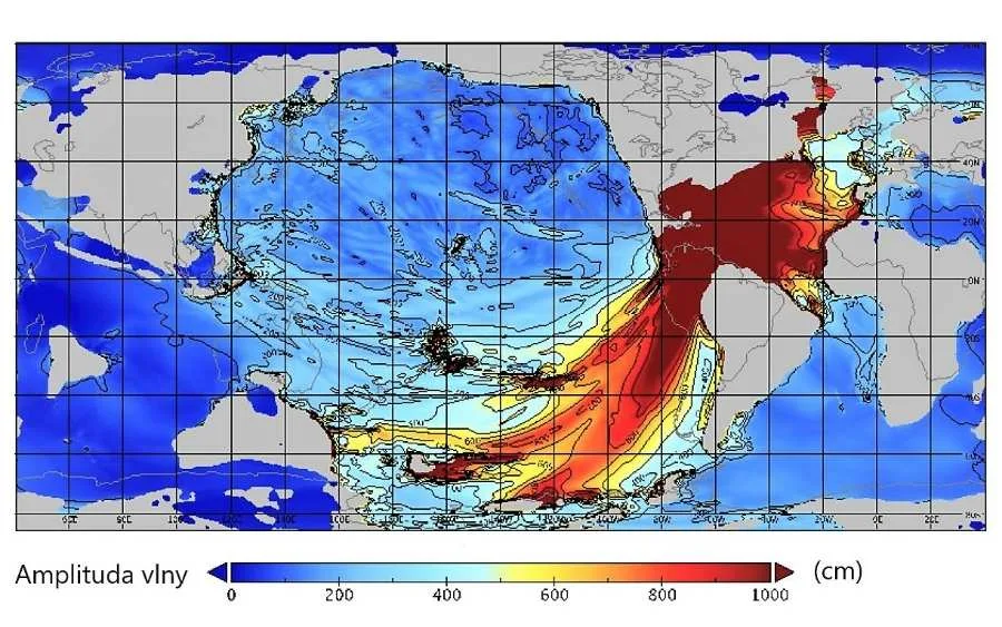 Una imagen que muestra la propagación del tsunami creado por el asteroide que acabó con los dinosaurios