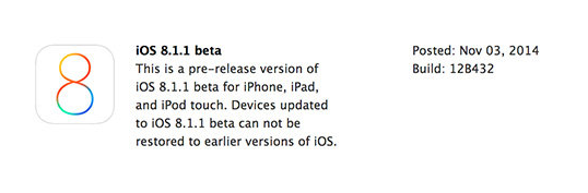 Apple iOS 8.1.1 Beta 1 (12B432) IPSW Firmware