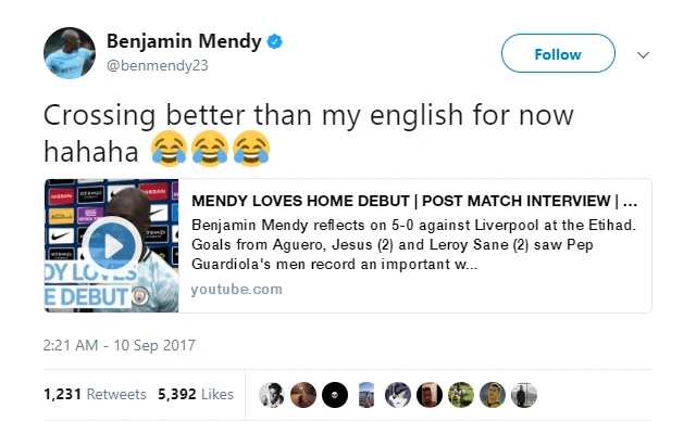 Benjamin Mendy is the new Manchester City Twitter king