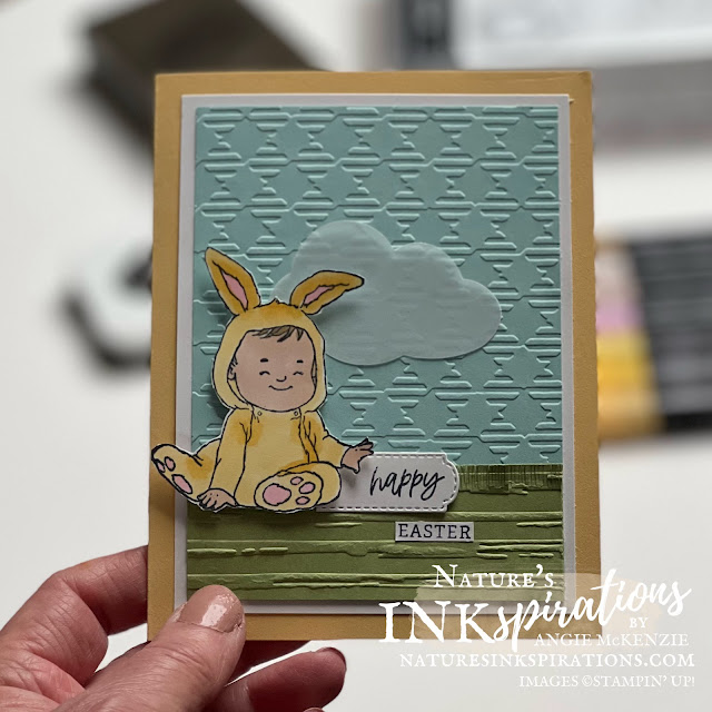 Wildly Adorable Easter card (holding) with embossed backdrop, fringed grass and a vellum cloud | Nature's INKspirations by Angie McKenzie