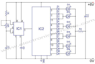 LED Knight Rider Using 4017 and 555 IC's, circuit, electronica, 