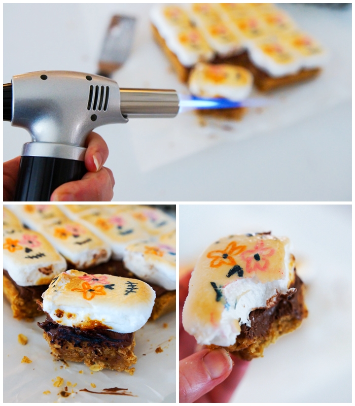 kitchen torch reheating s'mores bars