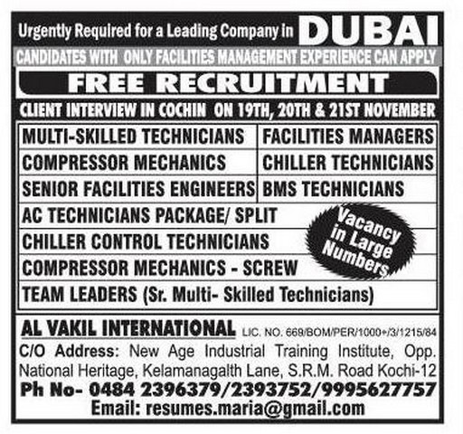 Free job recruitment for Dubai