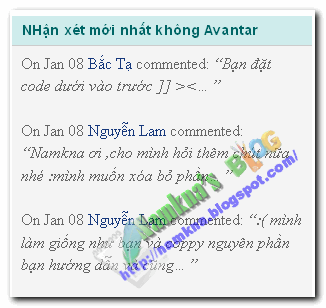 Nhận xét mới nhất không avantar cho blogger/blogspot