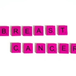 symptoms of breast cancer. Letters from Scrabble on a White Background