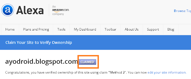 Cara Claim / Verifikasi Alexa di Blog