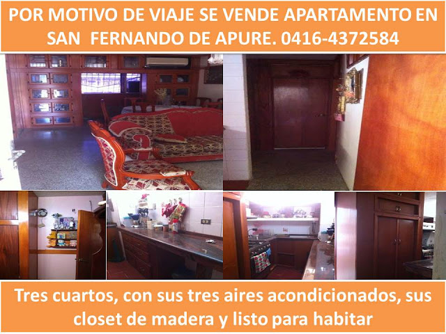 Por motivo de viaje se vende apartamento en Urbanización José Antonio Páez. Bloque 1 en San Fernando. 0416-4372584 / 0416-4302800.