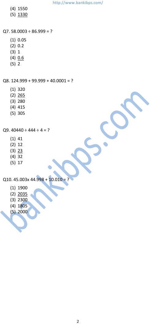 ibps quantitative aptitude questions with answers