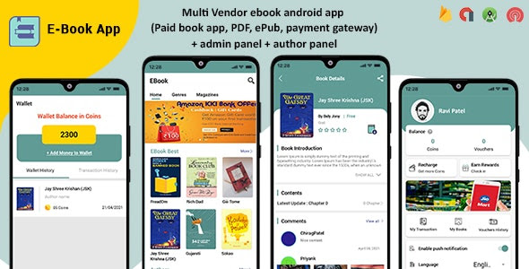Multi-Vendor ebook Android App v2.0 (Paid book app, PDF, ePub, payment gateway) + admin panel 