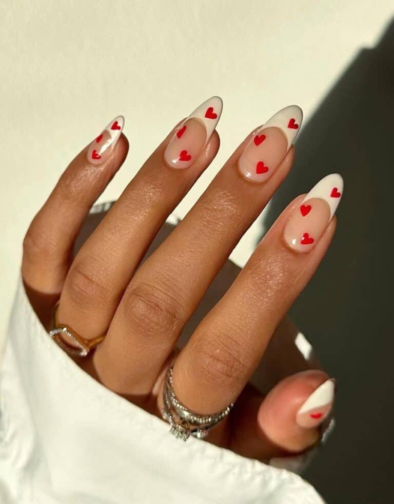 Aesthetic Nails | Classic White French Tips w/ Heart Details