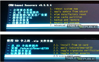  Screenshot berikut ialah terjemah CWM dari bahasa china ke inggris Hard Reset Android Bahasa Cina
