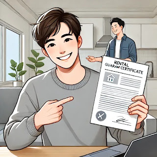 전세보증금 보증서를 받은 청년이 안심하는 장면