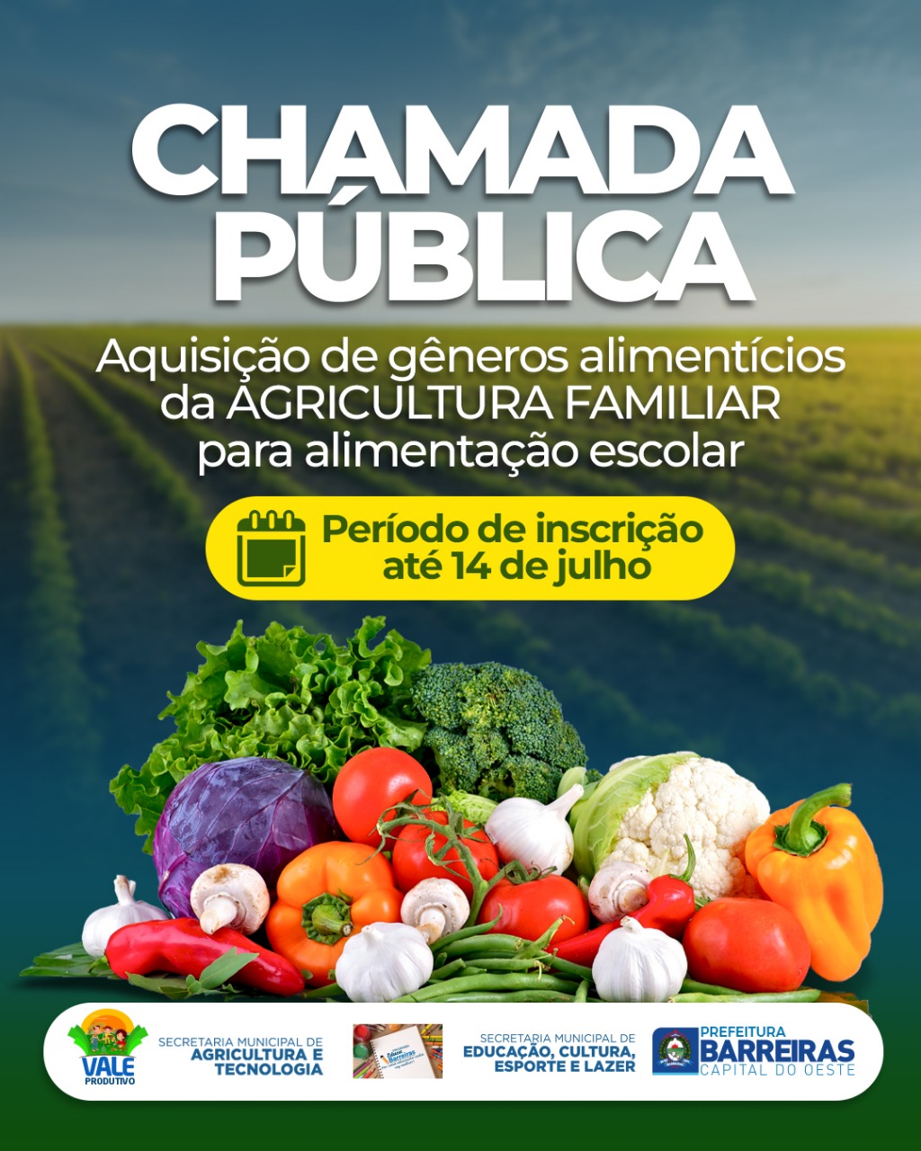 Prefeitura de Barreiras abre chamamento público para aquisição de alimentos da Agricultura Familiar