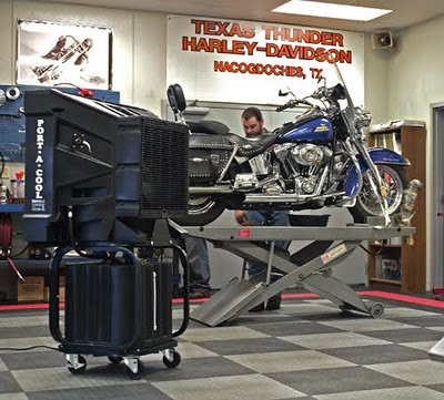 The picture above shows a Harley Davidson dealer using the Port-A-Cool ...