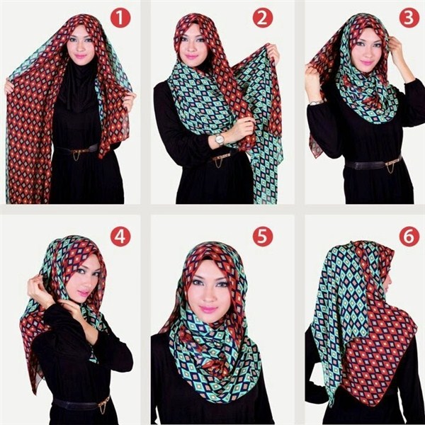 contoh model tutorial hijab pashmina wajah bulat terbaru 2017/2018