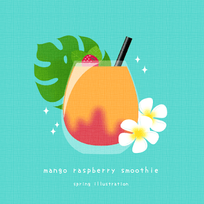 【マンゴーラズベリースムージー】夏の飲み物のおしゃれでシンプルかわいいイラスト